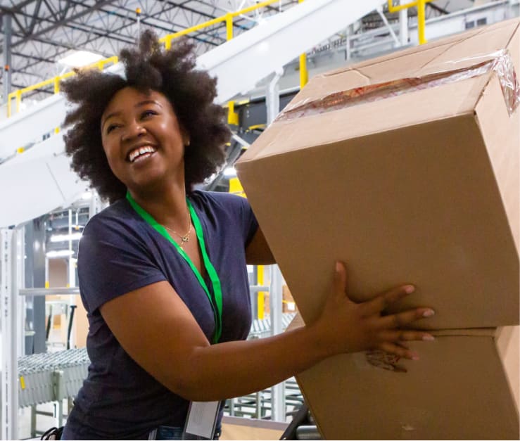 Lady managing freight in warehouse